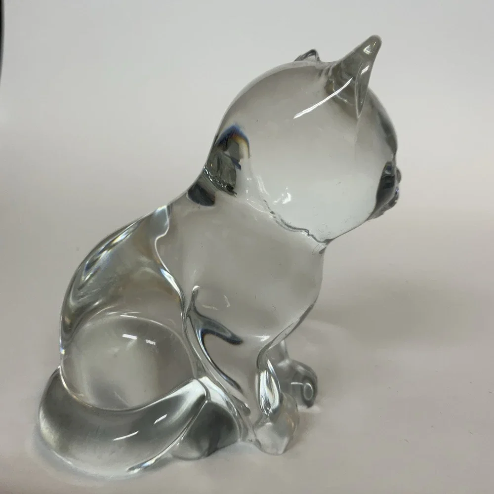 Vintage Clear Crystal Kitty Cat Figurine ‎ Paperweight Statue
